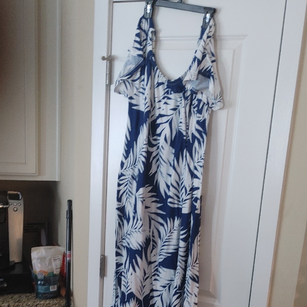 ASOS Blue and White Leaf Print Maxi Dress
